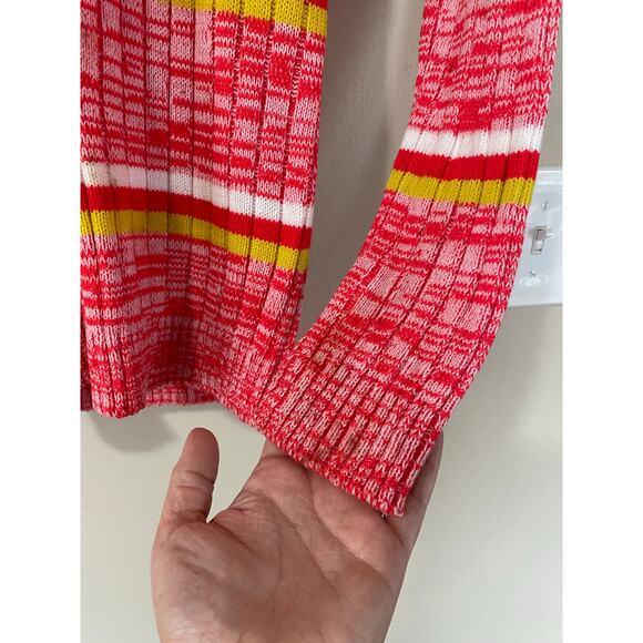 70s daggar collar colorful ribbed sweater 1/4 zip Oring M Fashion Knitwear brand - Picture 6 of 6